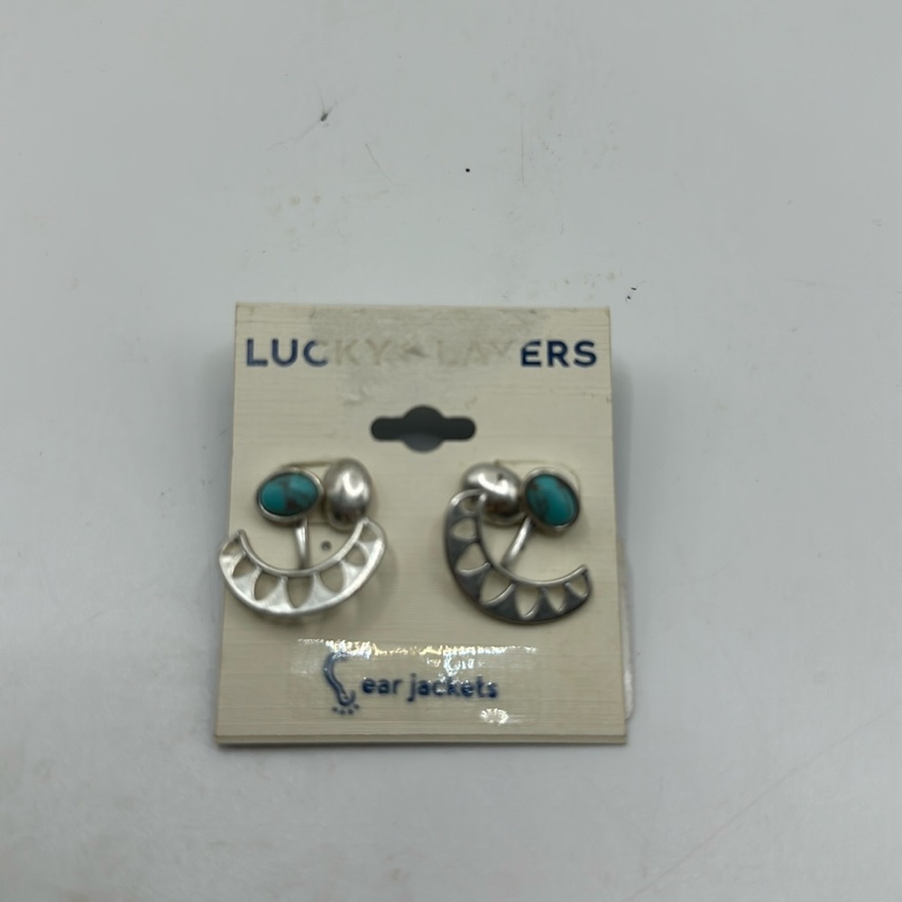 New Lucky Layers Ear Jackets, silver with turquoise